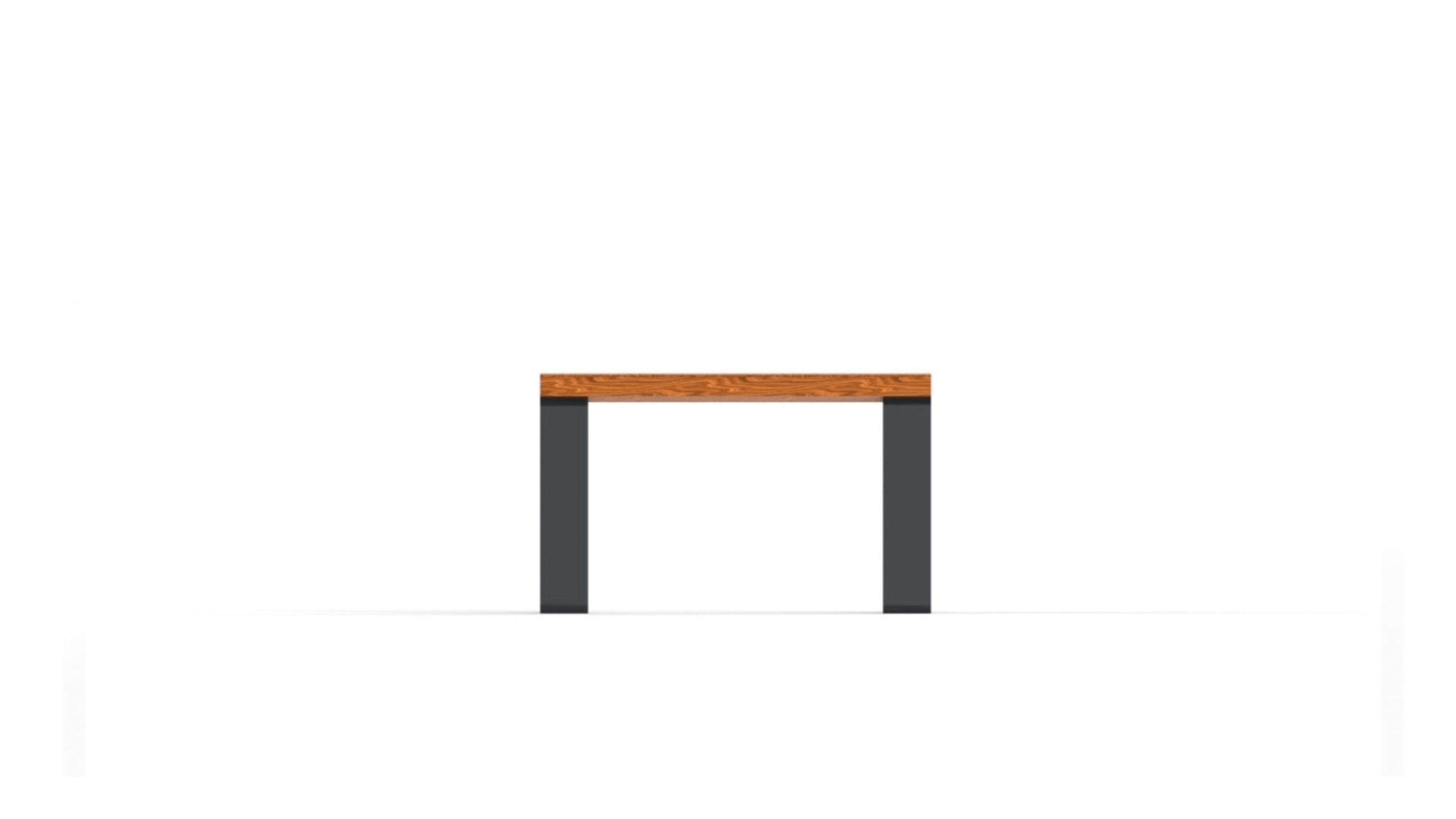 counter view of otdoor chair with wooden seat and steel legs