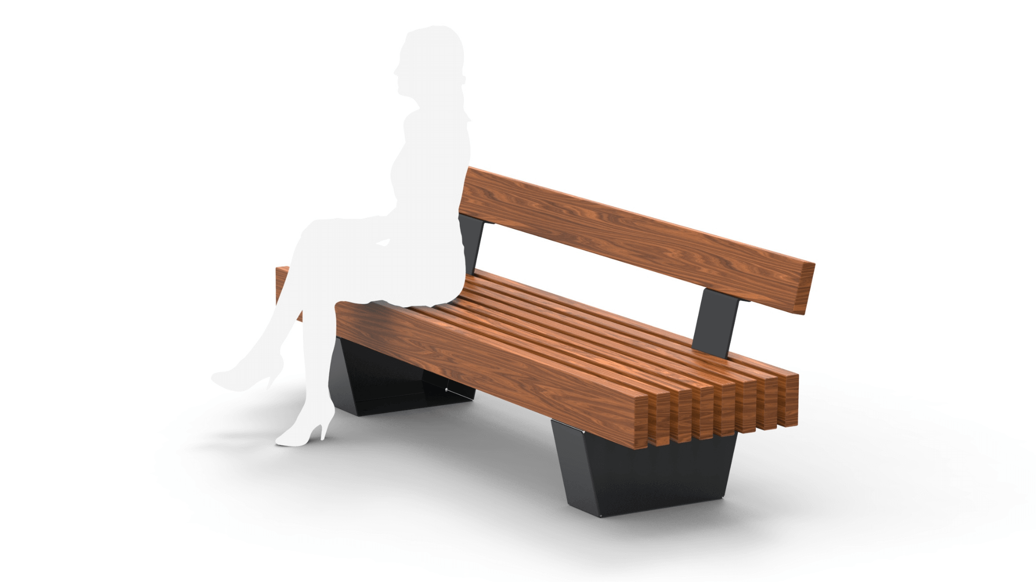 park bench with backrest and massive wooden planks for seating