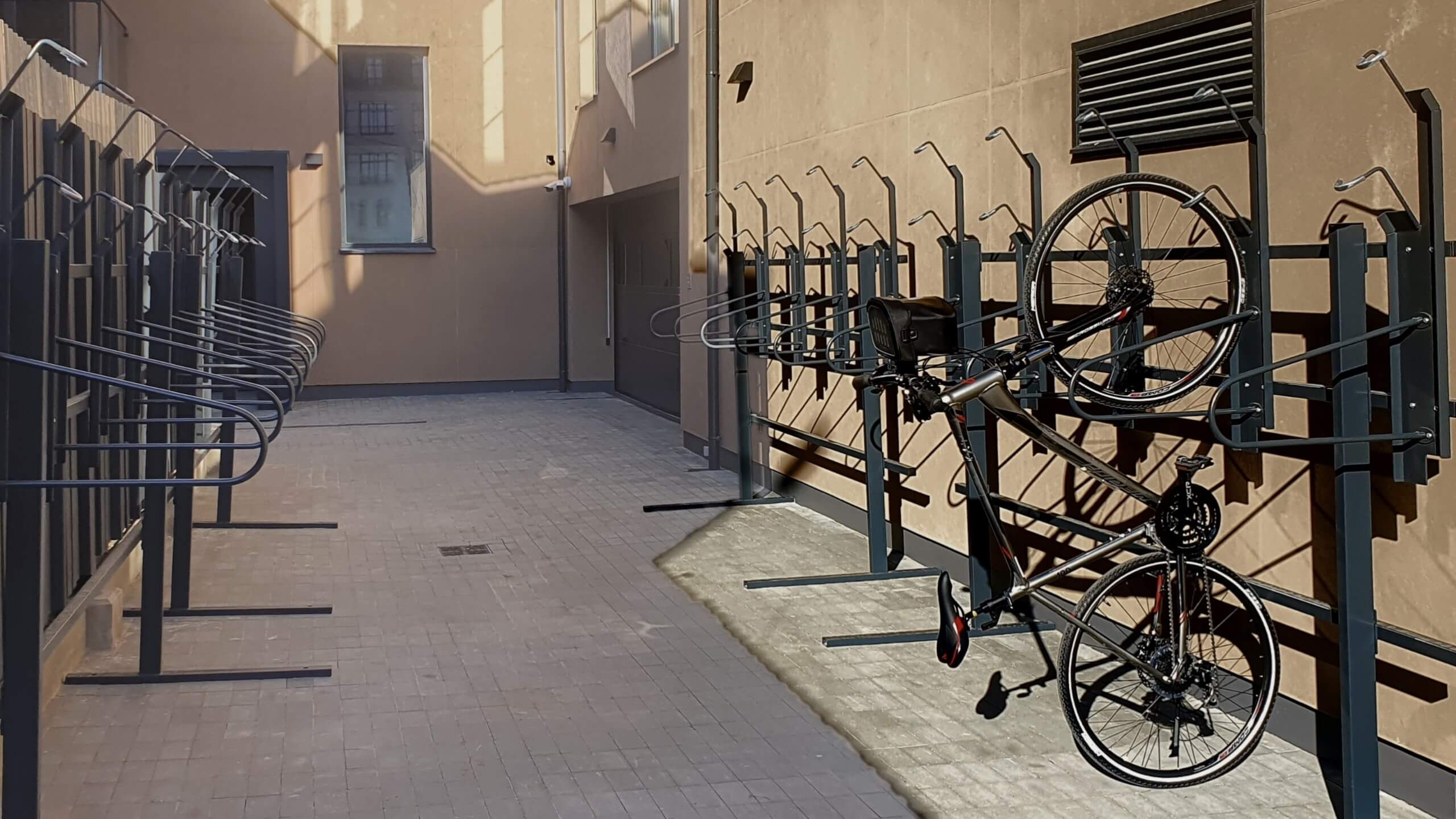compact bike rack placed in a building